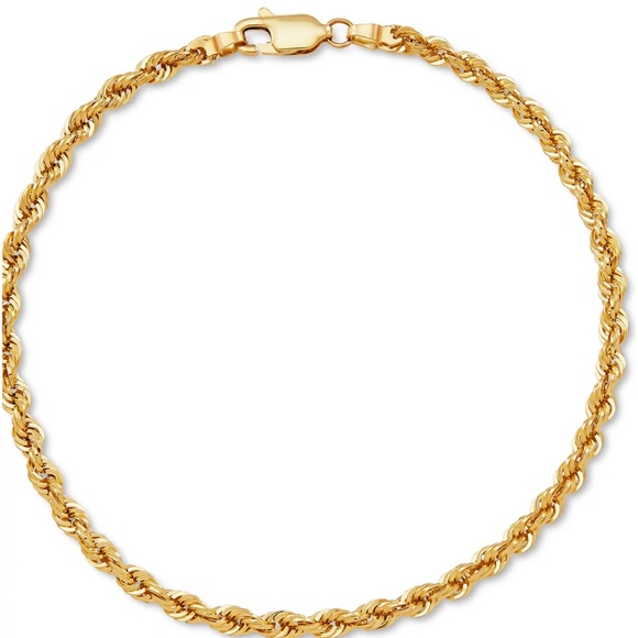 NWOT Macy's Lightweight Rope Link Chain Bracelet in 14k Gold - Picture 1 of 4
